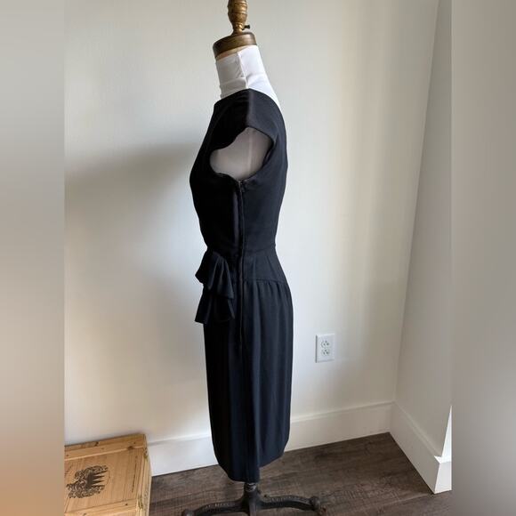 VINTAGE ALBERT NIPON BLACK SHEATH COCKTAIL DRESS DOLMAN SLEEVES BOW - Picture 4 of 6